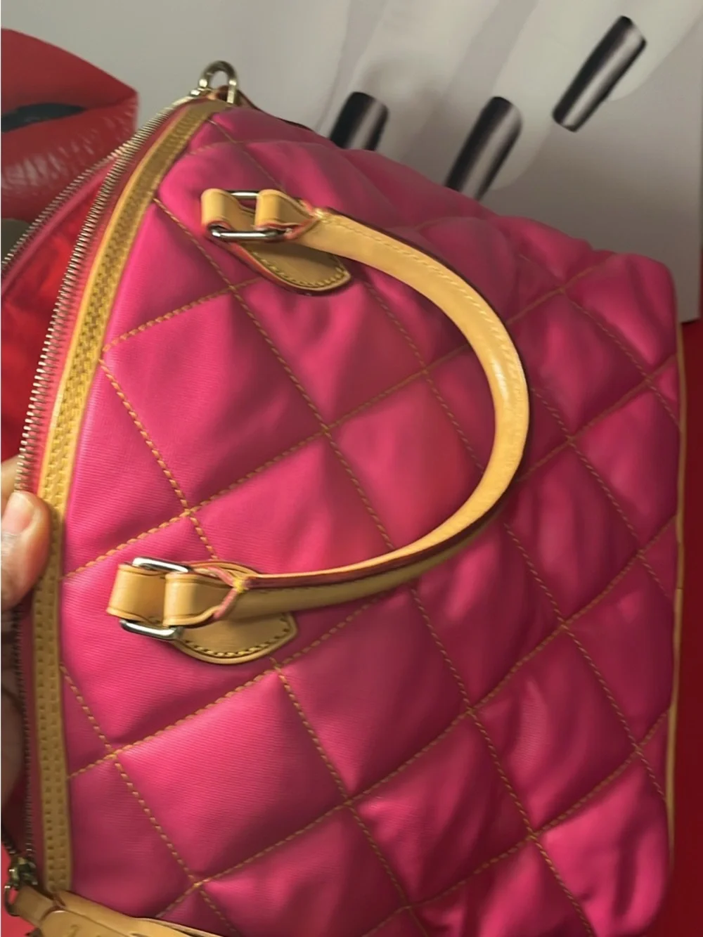 Dooney & Bourke Pink Quilted Tote with Tan Trim